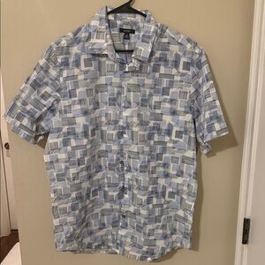 Alfani Geometric Blue and White Shirt